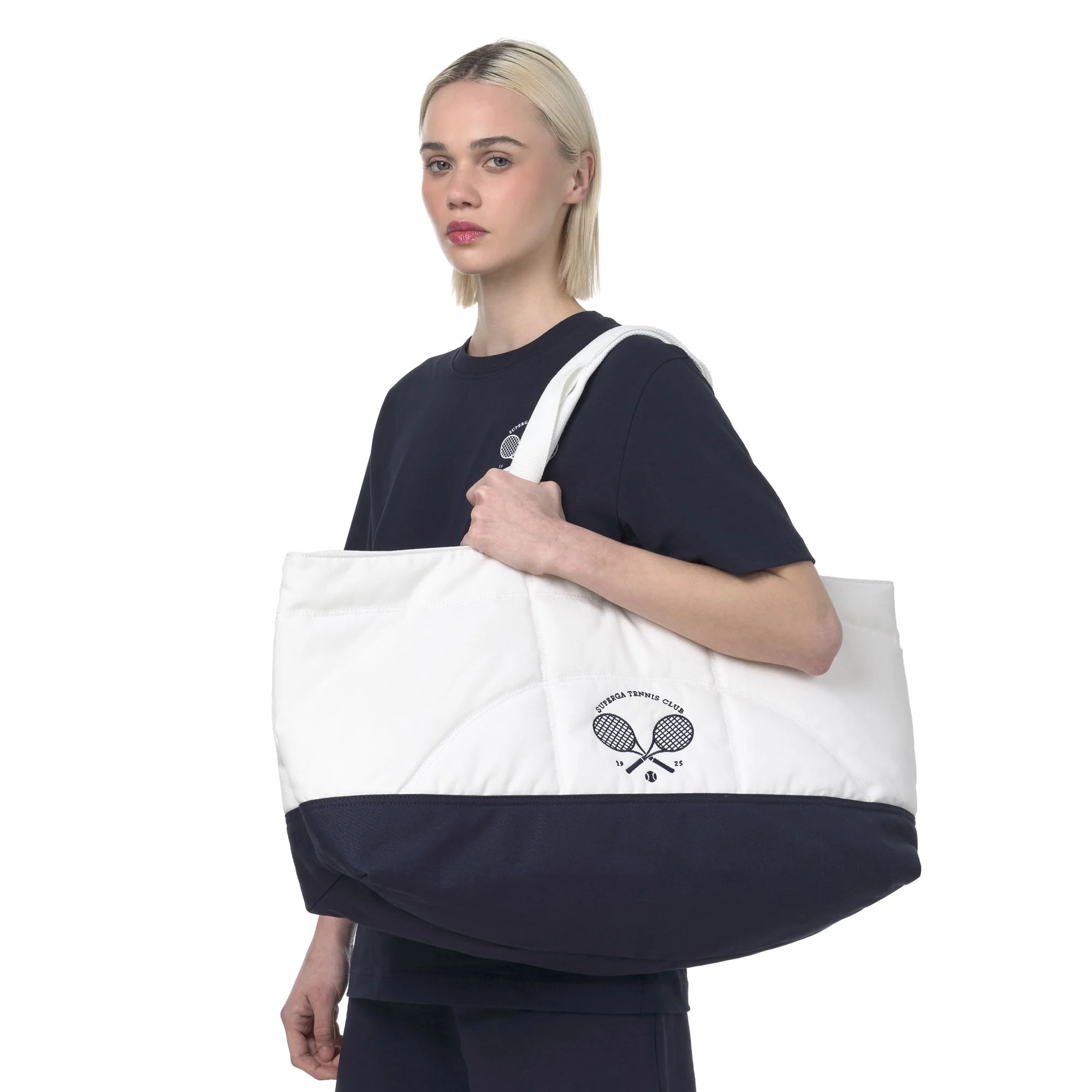 TENNIS MATCH PADDED TOTE BAG - Bags - Tote Bag - Unisex - White Avorio-Navy - Image 5