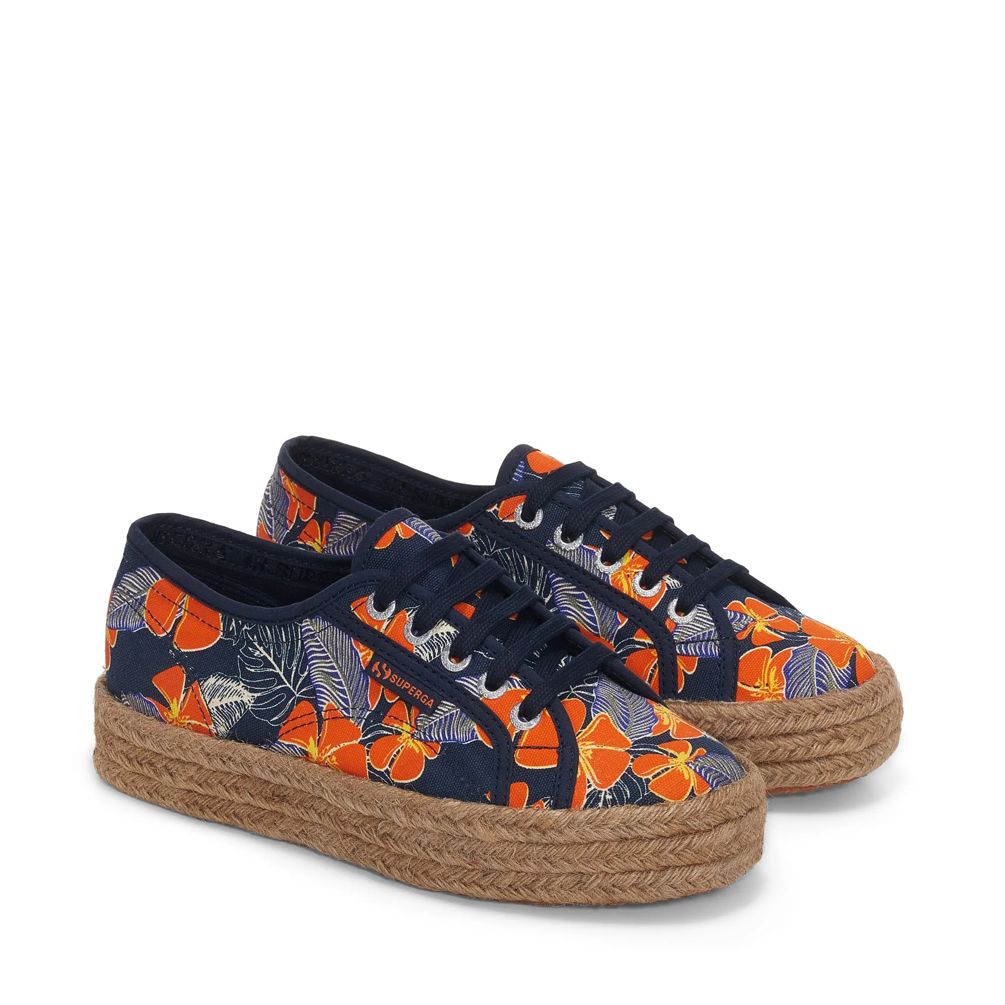 2730 ROPE HIBISCUS FLOWER PRINT - Lady Shoes - Wedge - Woman - Blue Navy-Orange Hibiscus - Image 2