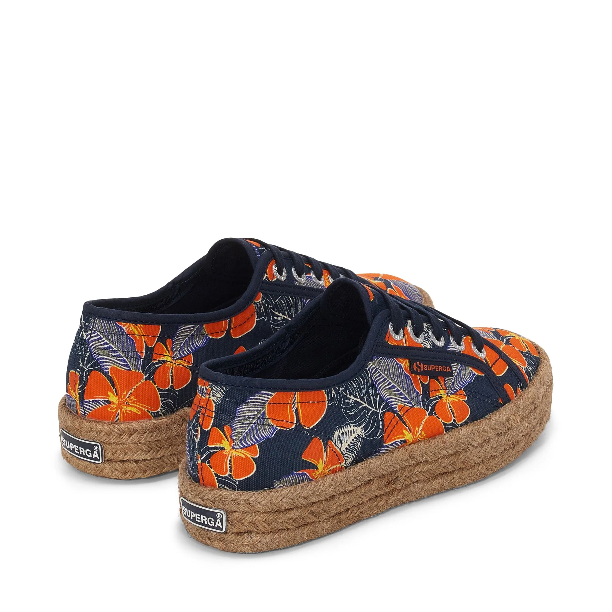 2730 ROPE HIBISCUS FLOWER PRINT - Lady Shoes - Wedge - Woman - Blue Navy-Orange Hibiscus - Image 3