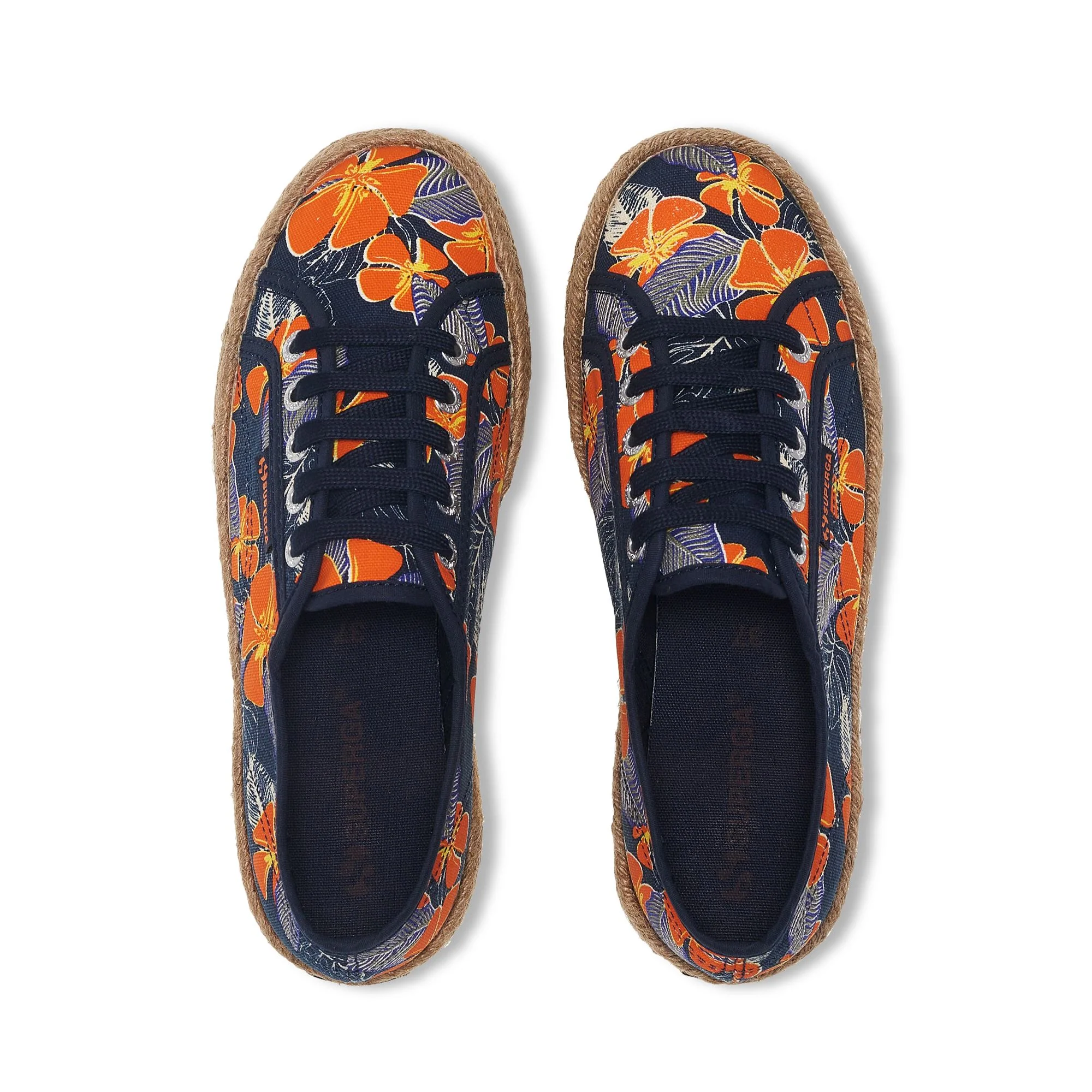 2730 ROPE HIBISCUS FLOWER PRINT - Lady Shoes - Wedge - Woman - Blue Navy-Orange Hibiscus - Image 4