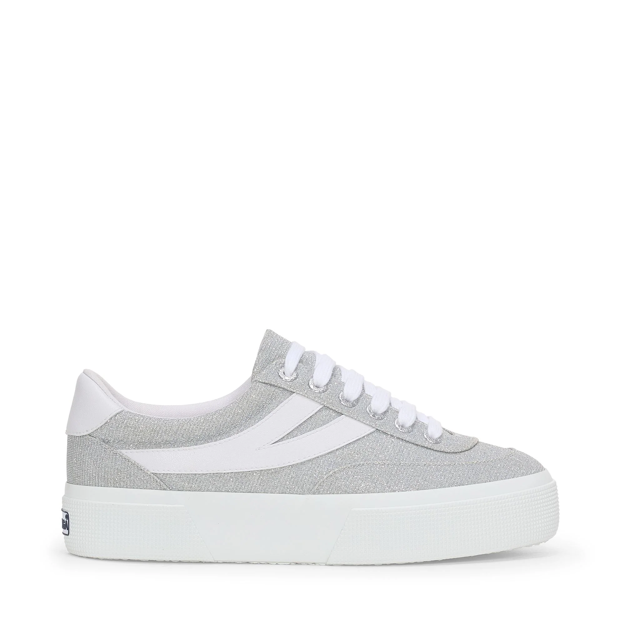 3740 PLATFORM JERSEY LAME BLOCKS LEGGERA - Lady Shoes - Wedge - Woman - Grey Silver-White