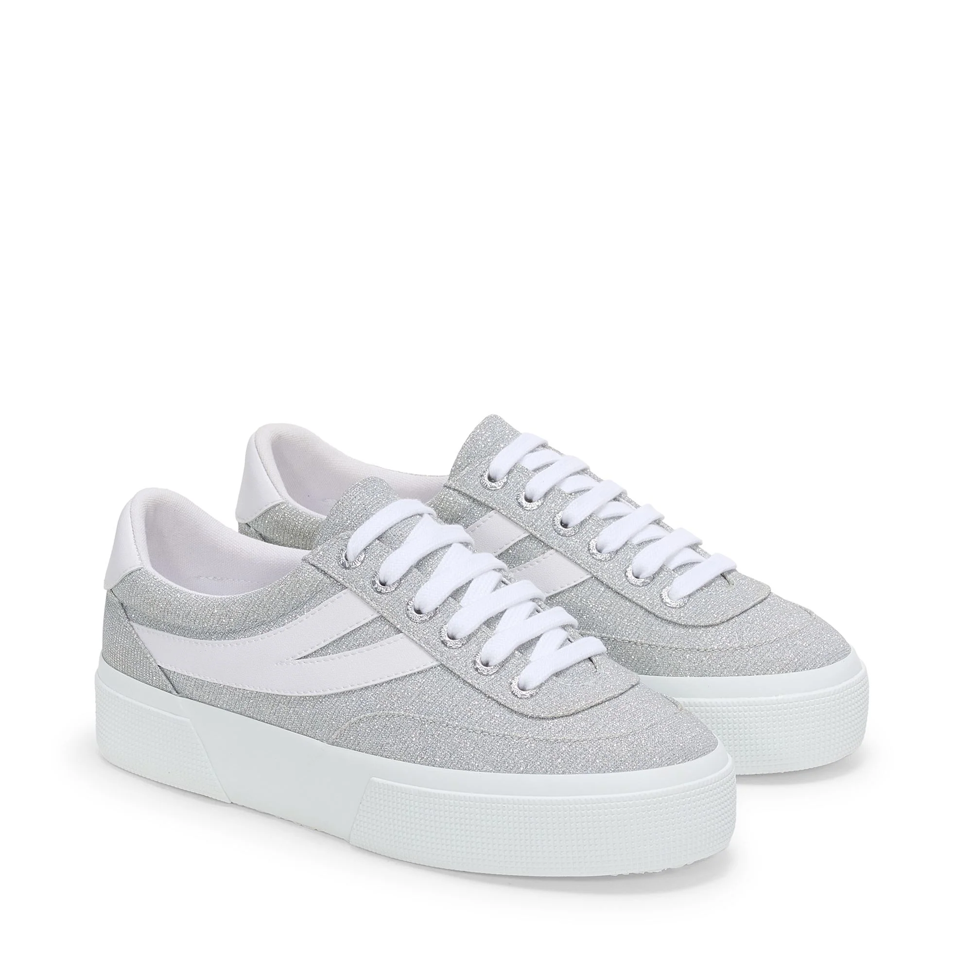 3740 PLATFORM JERSEY LAME BLOCKS LEGGERA - Lady Shoes - Wedge - Woman - Grey Silver-White - Image 2