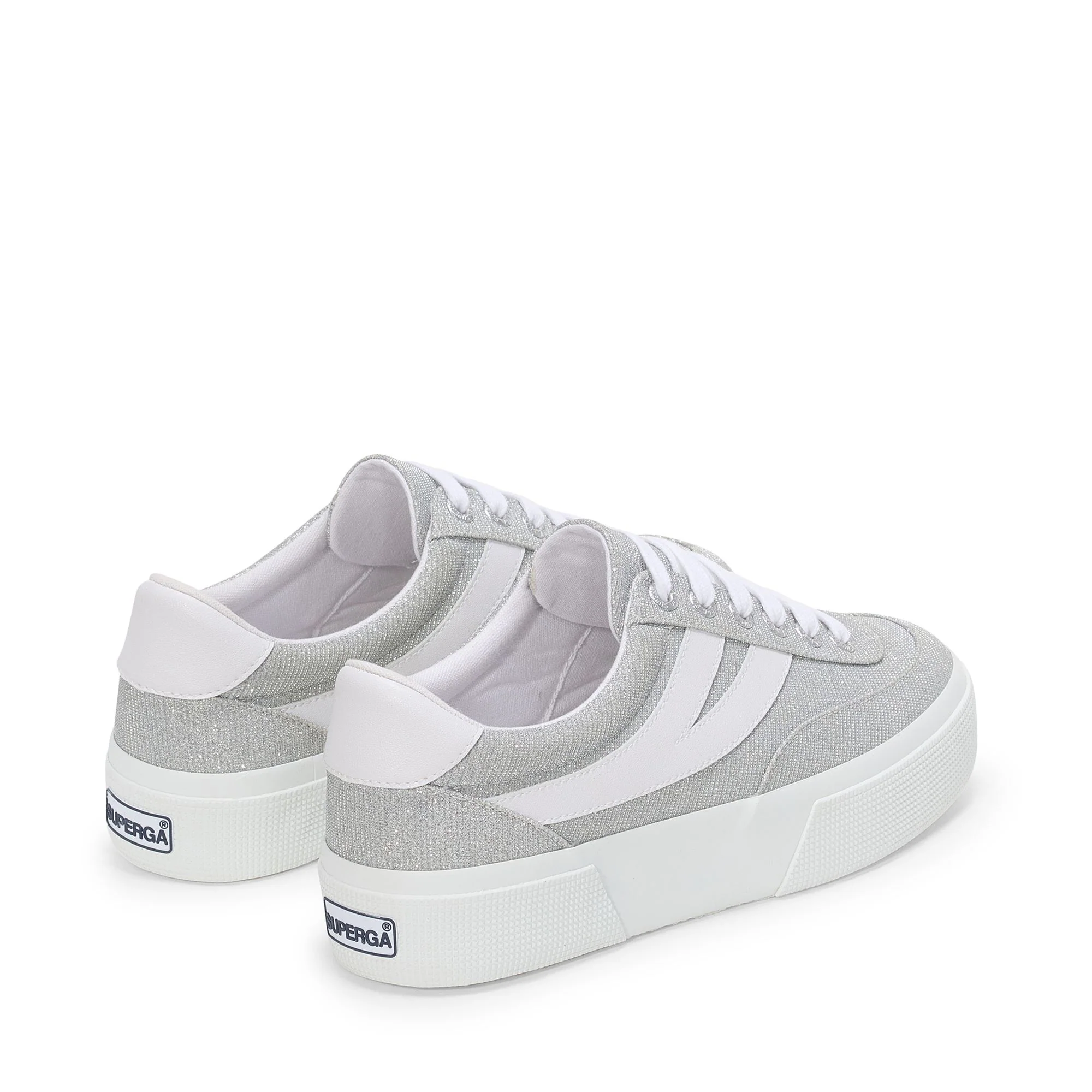 3740 PLATFORM JERSEY LAME BLOCKS LEGGERA - Lady Shoes - Wedge - Woman - Grey Silver-White - Image 3