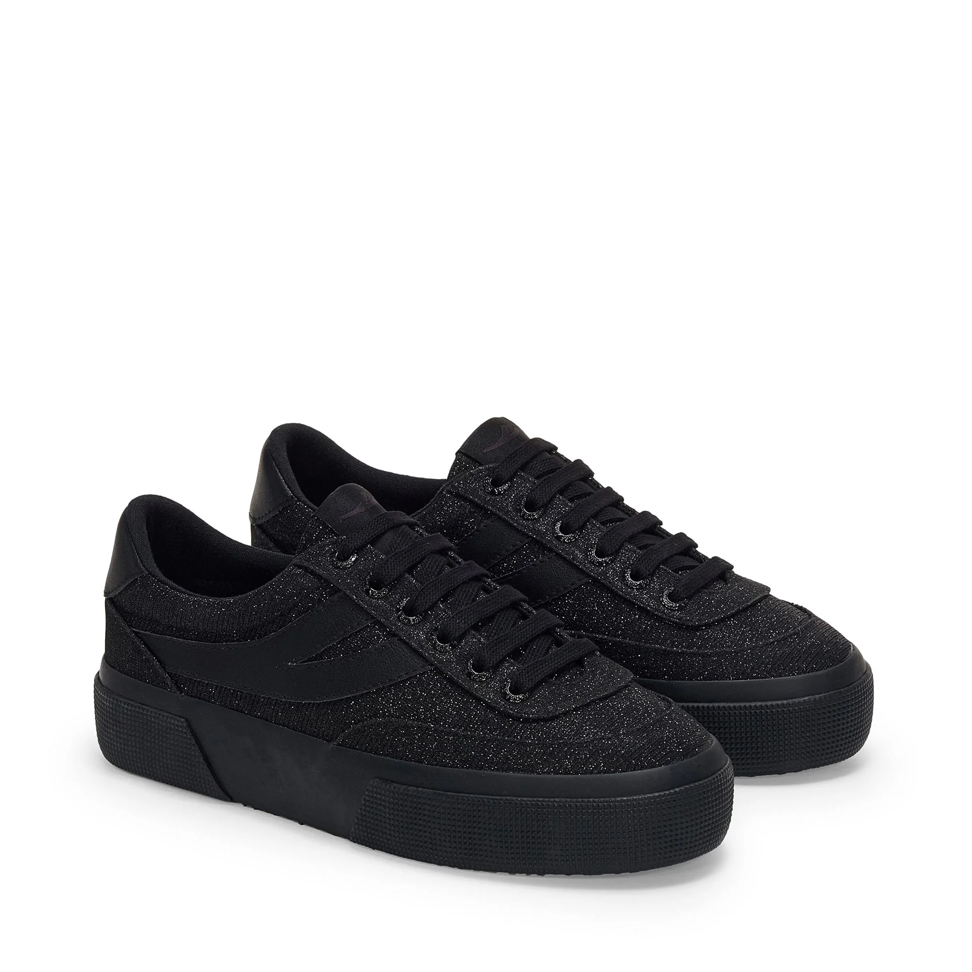 3740 PLATFORM JERSEY LAME BLOCKS LEGGERA - Lady Shoes - Wedge - Woman - Total Black-Black - Image 2