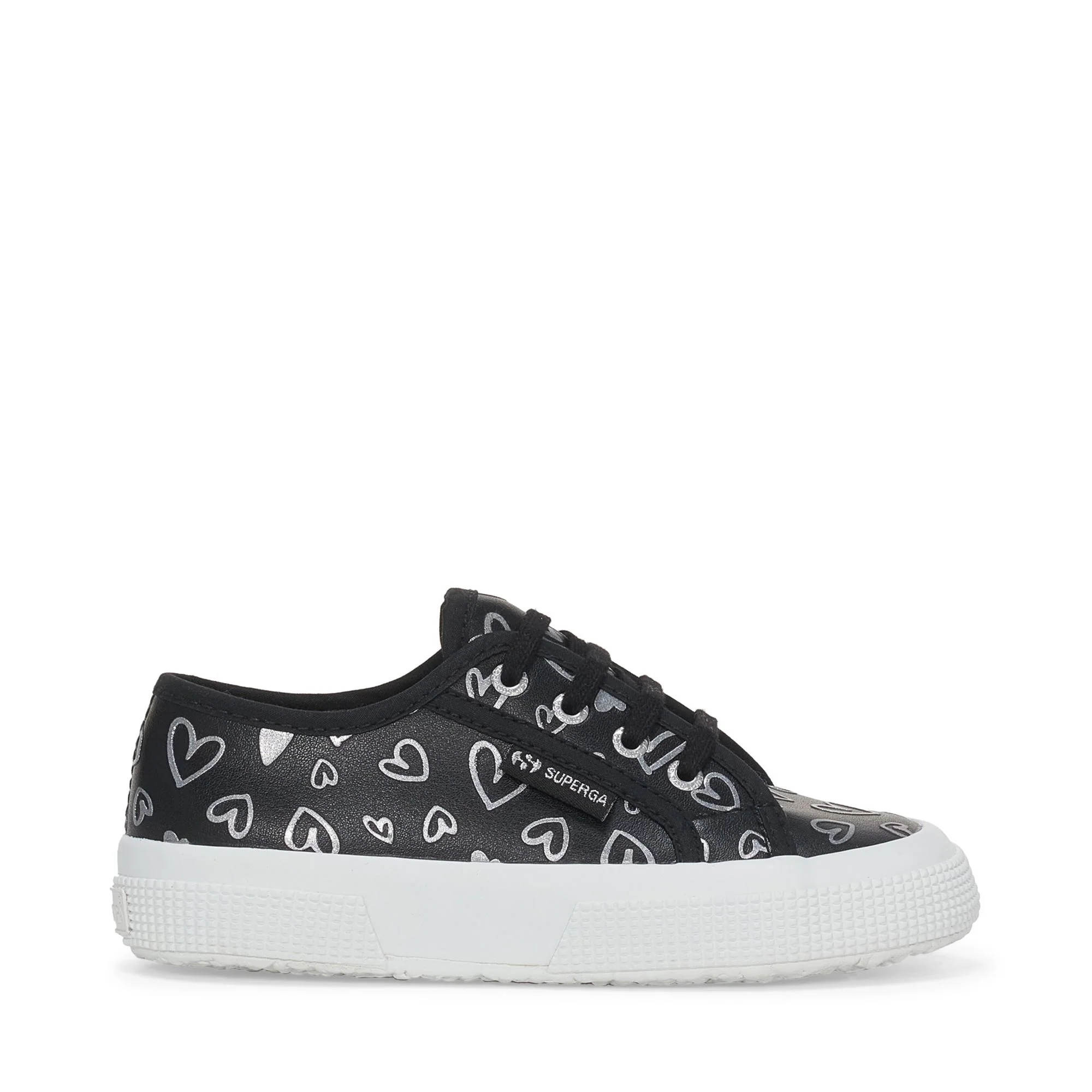 2750 KIDS VEGAN MATERIAL CUTE HEARTS PRINT - Le Superga - Low Cut - Girl - Black-Silver Hearts