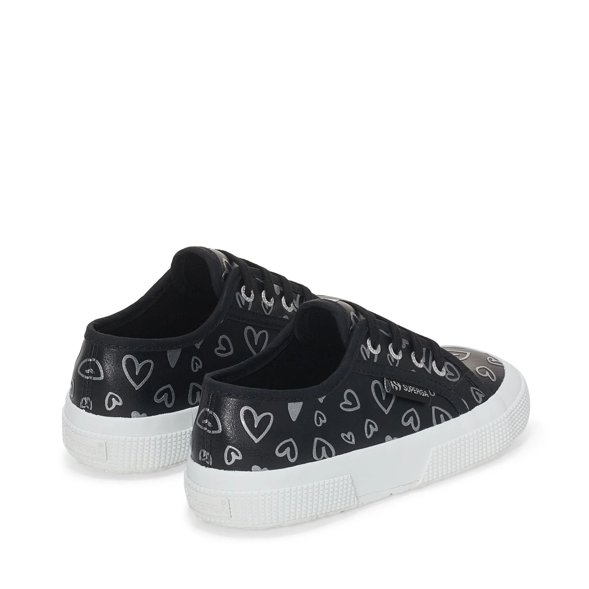 2750 KIDS VEGAN MATERIAL CUTE HEARTS PRINT - Le Superga - Low Cut - Girl - Black-Silver Hearts - Image 3