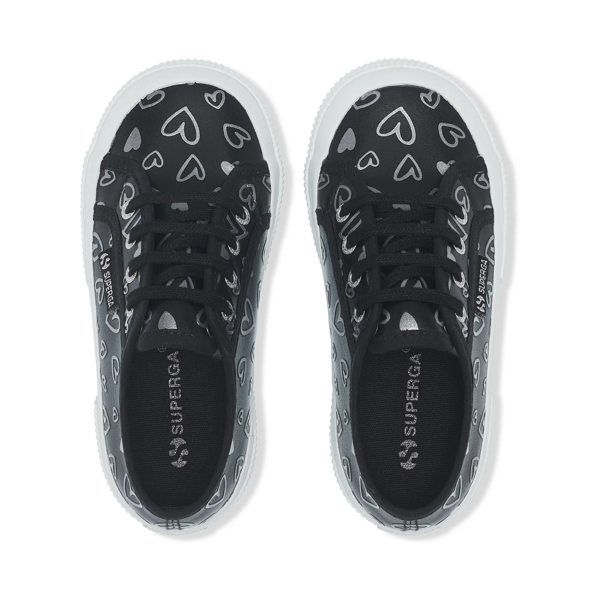 2750 KIDS VEGAN MATERIAL CUTE HEARTS PRINT - Le Superga - Low Cut - Girl - Black-Silver Hearts - Image 4